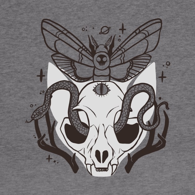 Cat Skull, Death Head Moth, And Snake by cellsdividing